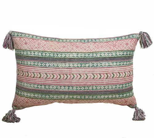 Μαξιλάρι cotton με φουντίτσες ροζ/πρασινο ,40x60cm