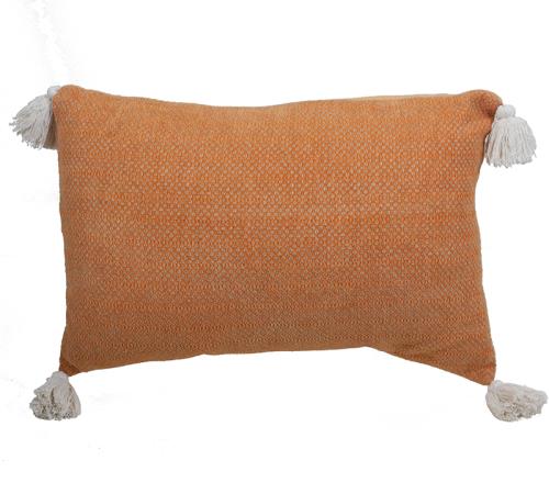 Μαξιλάρι cotton με φουντίτσες πορτοκαλί ,40x60cm