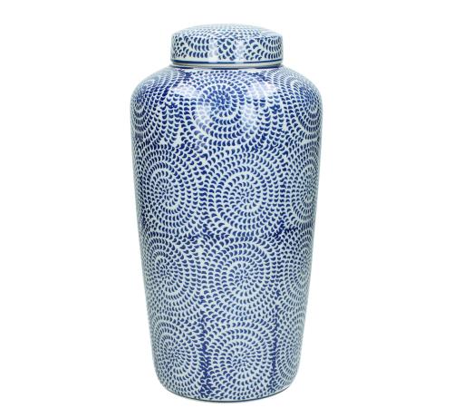 Βάζο με καπάκι, πορσελάνη σχ.spiral,μπλε,20x36cm