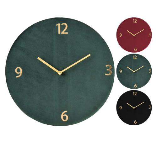 Ρολόι τοίχου με βελούδινη επενδυση σε κόκκινο/Πράσινο/Μαύρο,37cm