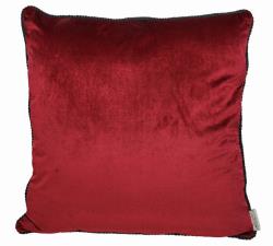 Βελούδινο μαξιλάρι σκ.κόκκινο με μαύρο κορδόνι,60x60cm