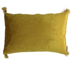 Βελούδινο μαξιλάρι χρυσό με φουντίτσες,40x60cm