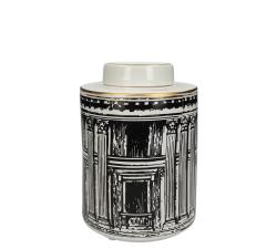 Βάζο με καπάκι με ρωμαικό print, μαύρο/λευκό 23cm