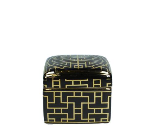 Κουτί art deco με καπάκι σε χρυσό/μαύρο,11.5x11.5cm
