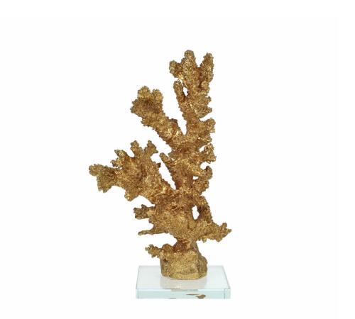 Διακοσμητικό χρυσό κοράλι σε γυάλινη βάση, 26.2cm