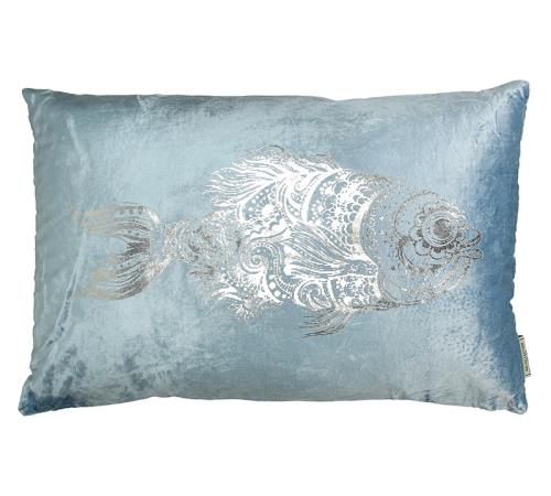 Μαξιλαρι βελούδο σχ."Fish" γαλάζιο/ασημί,40x60cm