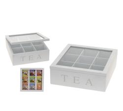 Μοντέρνο Teabox, 9 θέσ.,λευκό ματ με print 23x23cm