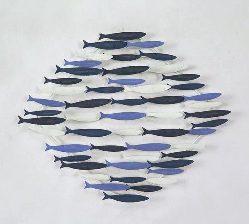 Διακοσμητικό τοίχου "Ψάρια" σε εκρού/γαλάζιο/μπλε χρ.,67x54.5cm