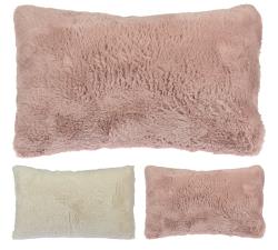 Μαξιλάρι συνθετική γούνα λαγού 2χρ.,ροζ&κρεμ,30x50cm