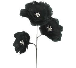Κλαδί με 3 λουλούδια από φτερά, μαύρο χρ.,75cm