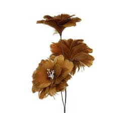 Κλαδί με 3 λουλούδια από φτερά, ώχρα χρ.,75cm