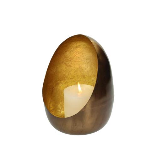 Κηροπήγιο "Egg" από αλουμίνιο χάλκινο/χρυσό, 13.5x20cm