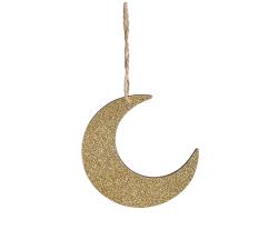 Ξύλινο φεγγάρι με χρυσό glitter,10cm