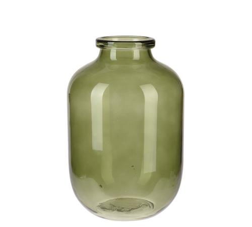 Γυάλινο βάζο με χείλος λαδί χρ.,16.5x28cm