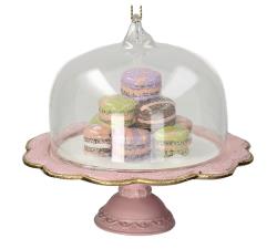 Γυάλινο στολίδι Cake stand με μακαρόν 11cm