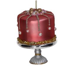 Γυάλινο στολίδι cake stand με τουρτα, 11.4cm