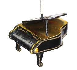 Γυάλινο στολίδι πιάνο με ουρά μαύρο/χρυσό 10cm