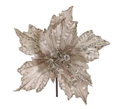 Αλεξανδρινό λουλούδι λευκό βελ.&ασημί glitter,70cm