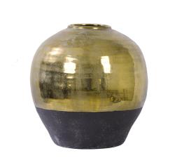 Στρογγυλό κεραμικό βάζο μαύρο & χρυσό, 37x38cm