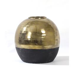 Στρογγυλό κεραμικό βάζο μαύρο & χρυσό, 29.5x28cm