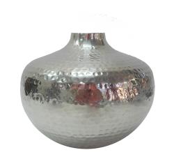 Σφυρήλατο βάζο αλουμινίου, γυαλιστερό ασημί 28x22cm