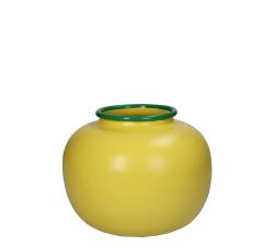 Στρογγυλό μεταλλικό βάζο κίτρινο με πρασινο χείλος, 20x15.6cm