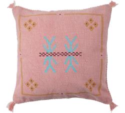 Μαξιλάρι με κεντημα & φουντίτσες προπλυμένο ροζ,45x45cm