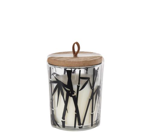 Κερί σε γυάλα&ξύλινο καπάκι, bamboo print,6.2x8,5cm