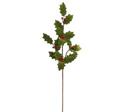 Holly leaf spray w/red berry,velvet green,78cm