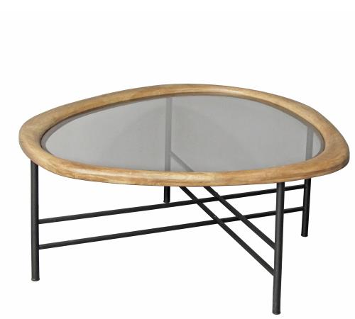 Coffe table"Βότσαλο" με γυάλινο καπάκι,81x38cm