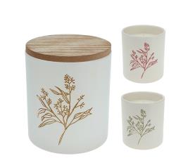 Κερί σε κεραμικό floral βάζο & ξύλινο καπάκι,3 αρώματα,10cm