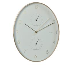 Ρολόι τοίχου με θερμομετρο & υγρομετρο, οβαλ λευκό/χρυσό 42cm
