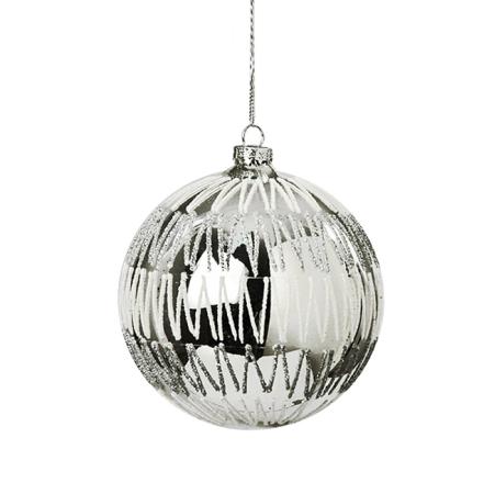 Γυάλινη Χριστουγεννιάτικη Μπάλα "Zig Zag" Ασημί 8cm