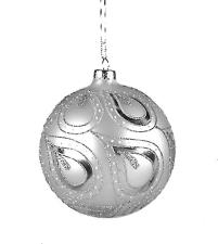 Γυάλινη Χριστουγεννιάτικη Μπάλα σχέδια Φύλλα Ματ Ασημί 8cm