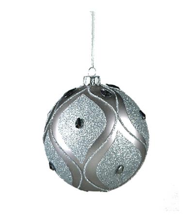 Γυάλινη Χριστουγεννιάτικη Μπάλα με  Πέτρες, Μολυβί, 8cm