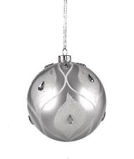 Γυάλινη Χριστουγεννιάτικη Μπάλα με  Πέτρες Ματ Ασημί, 8cm