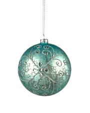 Χριστουγεννιάτικη Μπάλα σε  Aqua χρώμα με  αντικέ Ασημί ντεκόρ,8cm