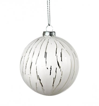 Χριστουγεννιάτικη Μπάλα  Ανάγλυφο Ματ Λευκό/Ασημί,8cm