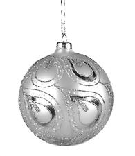 Γυάλινη Χριστουγεννιάτικη Μπάλα σχ.Φύλλα Ματ Ασημί 10cm