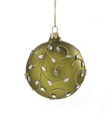 Χριστουγεννιάτικη Μπάλα με  Πέτρες Λαδί/Χρυσό, 8cm